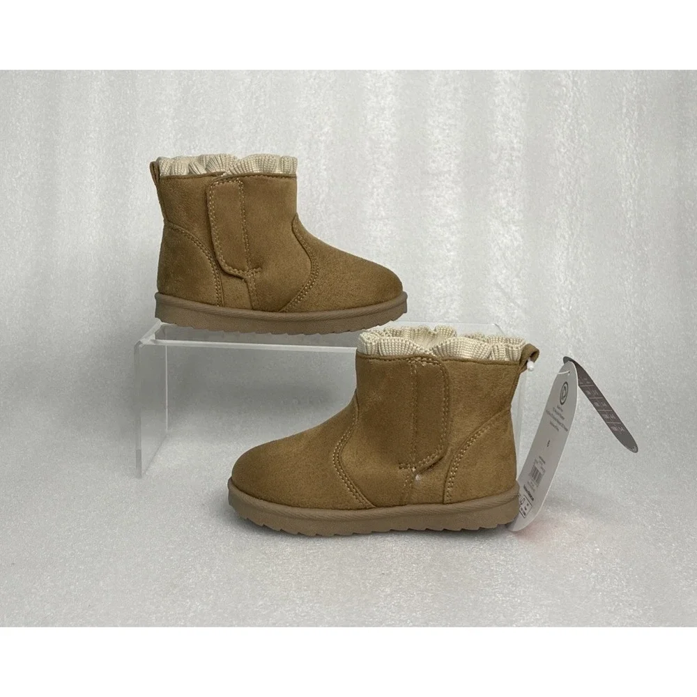 Wonder Nation Faux Suede Fur Brown Bow Shearling Boots Toddler Girls Size 6 NEW